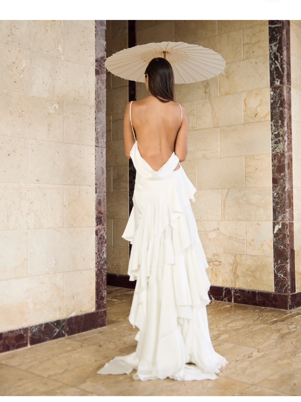 Backless White Ruffle Maxi Dress - Brand